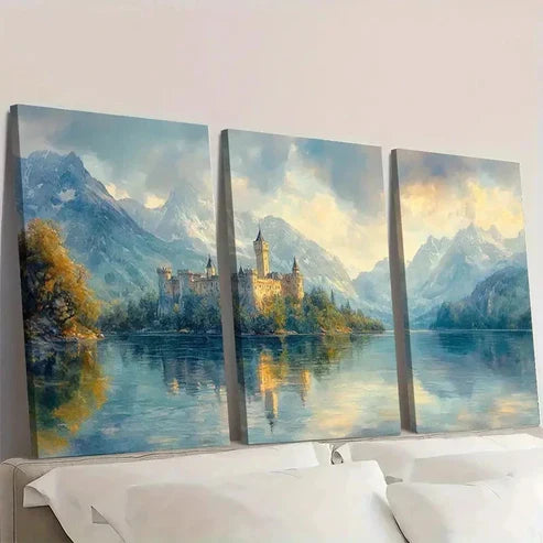 3pcs Scottish Castle Measuring Wall Art Canvas Unframed - High Quality Print 100% Australian Made Wall Canvas - Bella Home Decor