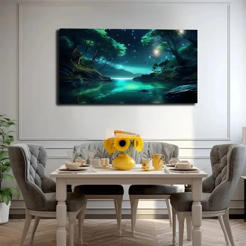 Night Pool Woods Wall Art Canvas Office Home Room Framed 120x60cm