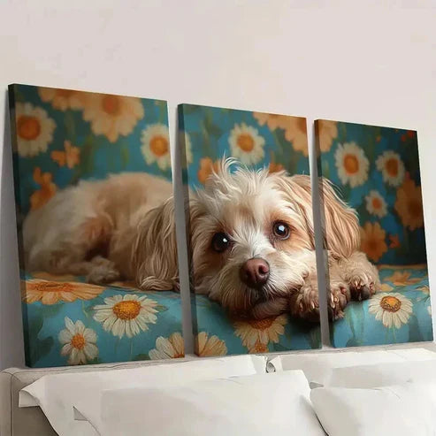 3pcs Lazy Daisy Fine Dog Print Wall Art Canvas Unframed - High Quality Print 100% Australian Made Wall Canvas - Bella Home Decor