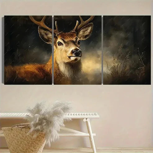3pcs Majestic Elk in Mist Vintage Wall Art Set Canvas Unframed - High Quality Print 100% Australian Made Wall Canvas - Bella Home Decor