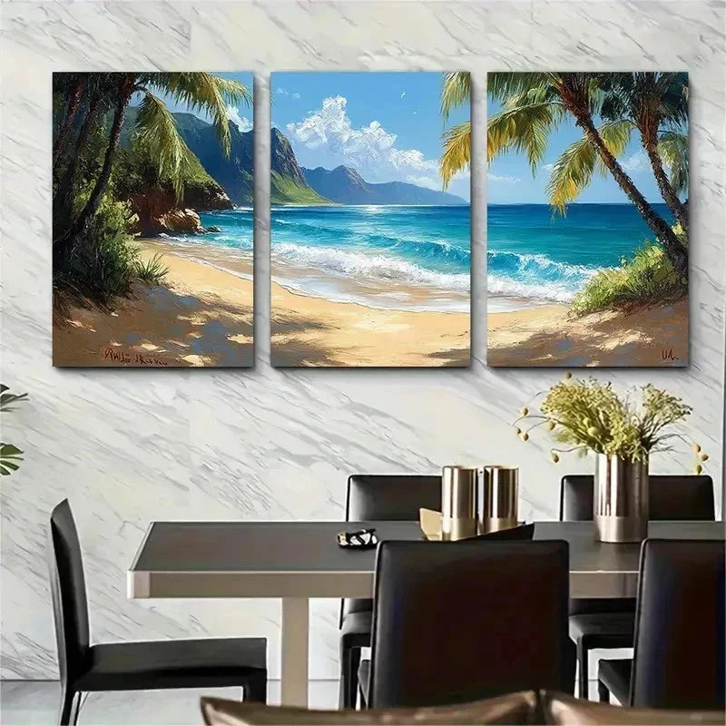 3pcs Hawaii Ke Kua Beach Original Art Seascape Wall Art Set Canvas Framed 40x60cm - High Quality Print 100% Australian Made Wall Canvas Ready to Hang
