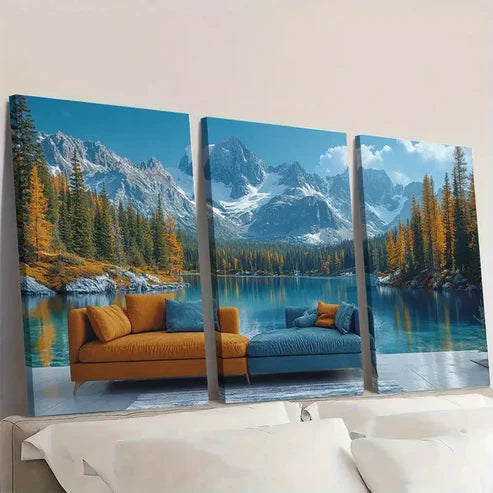 3pcs Lake Painting in Earthy Tones Z Wall Art Set Canvas Unframed - High Quality Print 100% Australian Made Wall Canvas - Bella Home Decor