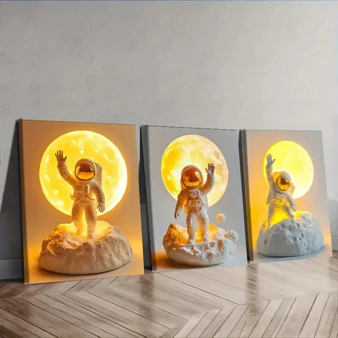 3pcs Toy Astronauts on the Moon Wall Art Set Canvas Unframed - High Quality Print 100% Australian Made Wall Canvas