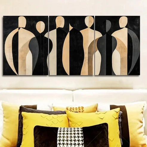 3pcs Black & Golden Abstract Figures Wall Art Canvas Unframed - High Quality Print 100% Australian Made Wall Canvas - Bella Home Decor