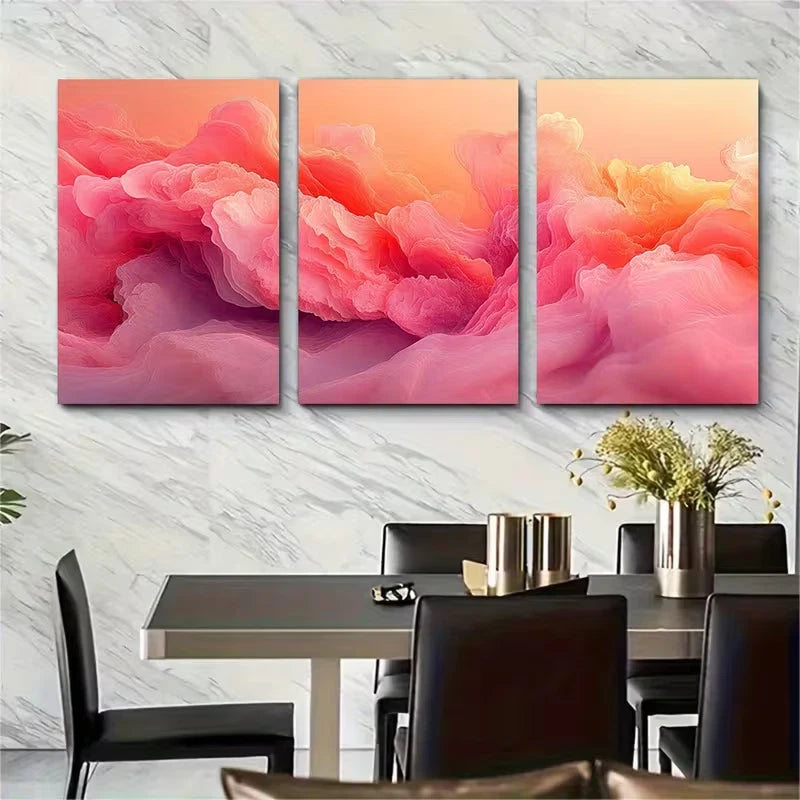 3pcs Minimalist Pastel Coral Abstract Metal Print Ready to Hang Art