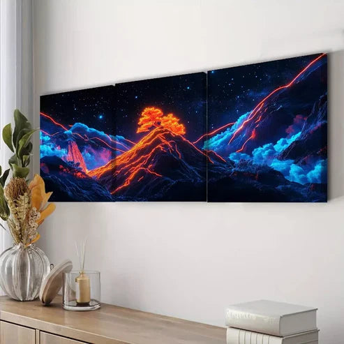 3pcs Starry Sky Design Mountains Dark Background Wall Art Set Canvas Unframed - High Quality Print 100% Australian Made Wall Canvas