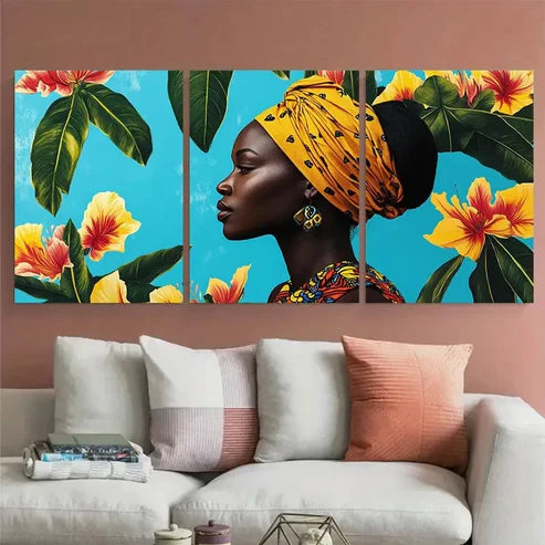 3pcs Abidjan Ivory Coast Travel Floral Design Wall Art Set Canvas Unframed - High Quality Print 100% Australian Made Wall Canvas - Bella Home Decor