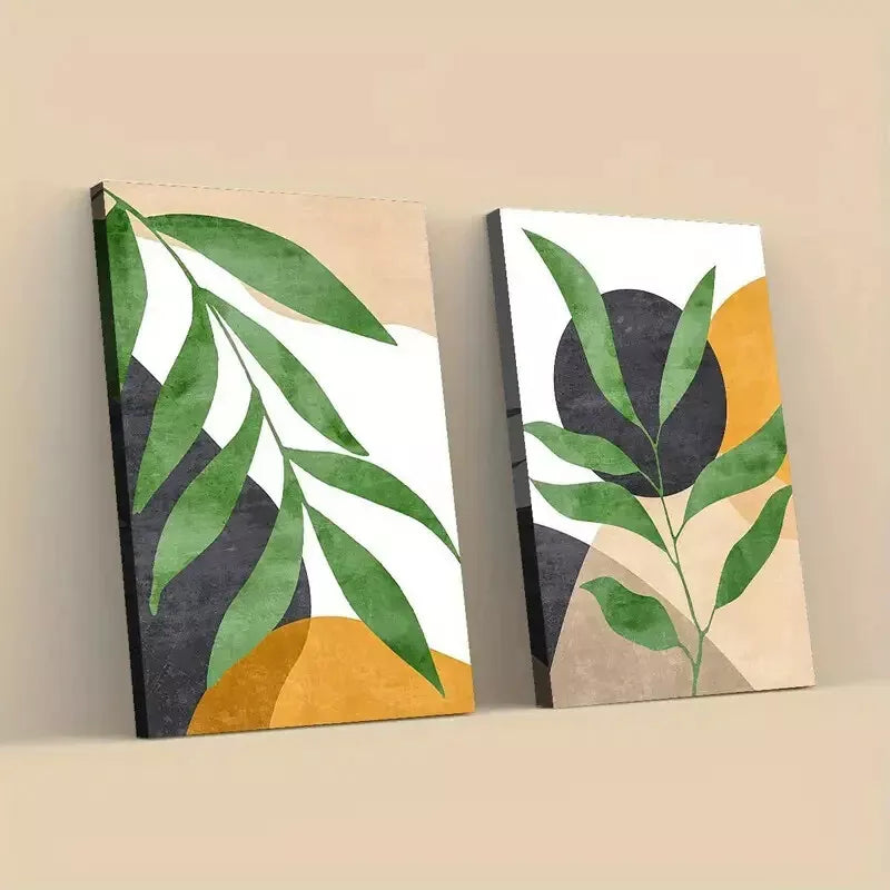 2-Piece Abstract Botanical Leaves Framed 50x75cm - High Quality Print 100% Australian Made Wall Canvas Ready to Hang