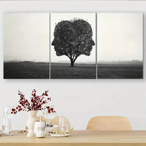 3 PCS Silhouette Tree In Head Triptych Wall Art Set Canvas Unframed - High Quality Print 100% Australian Made Wall Canvas - Bella Home Decor
