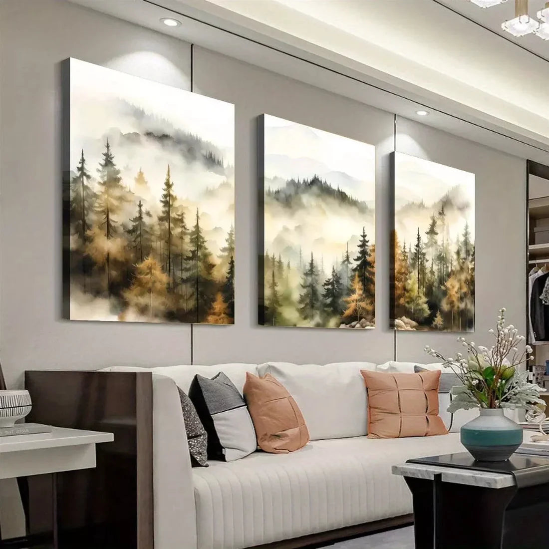 3pcs Forest Scenery Autumn Forest Modern Wall Art Set Canvas Unframed - High Quality Print 100% Australian Made Wall Canvas - Bella Home Decor