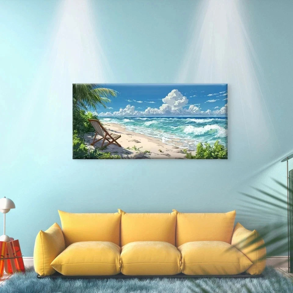 Turquoise Waters & Sandy Shorel Wall Art Canvas Office Home Room Framed 120x60cm