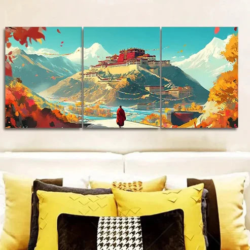 3pcs Potala Palace Autumn Landscape Wall Art Canvas Unframed - High Quality Print 100% Australian Made Wall Canvas