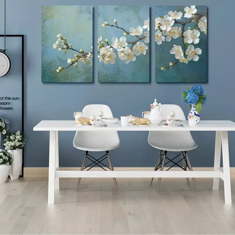 3pcs White Blossom Flower Bunch Canvas Framed 40x60cm - High Quality Print 100% Australian Made Wall Canvas Ready to Hang