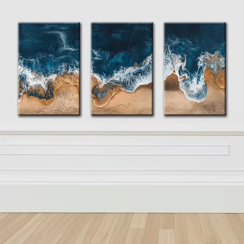 3pcs Ocean Waves Beach Design Wall Art Set Canvas Framed 50x70cm - High Quality Print 100% Australian Made Wall Canvas Ready to Hang