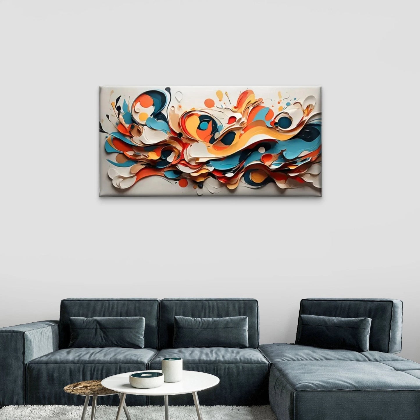 Vibrant Swirls Beige Modern Wall Art Canvas Office Home Room Framed 120x60cm