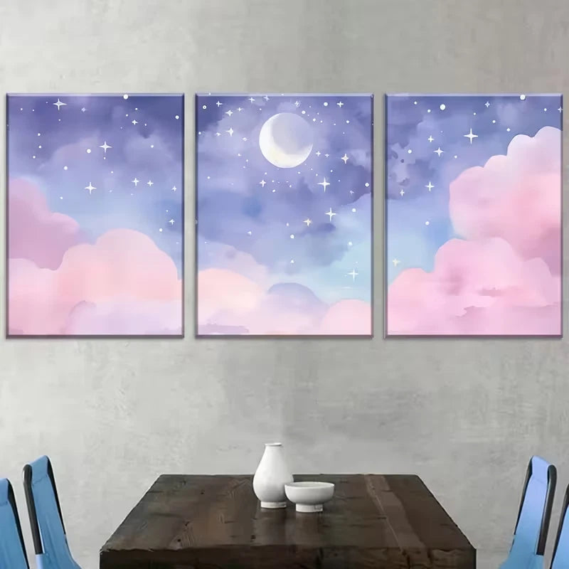 3pcs Dreamy Starry Sky Landscape Metal Print Ready to Hang Art