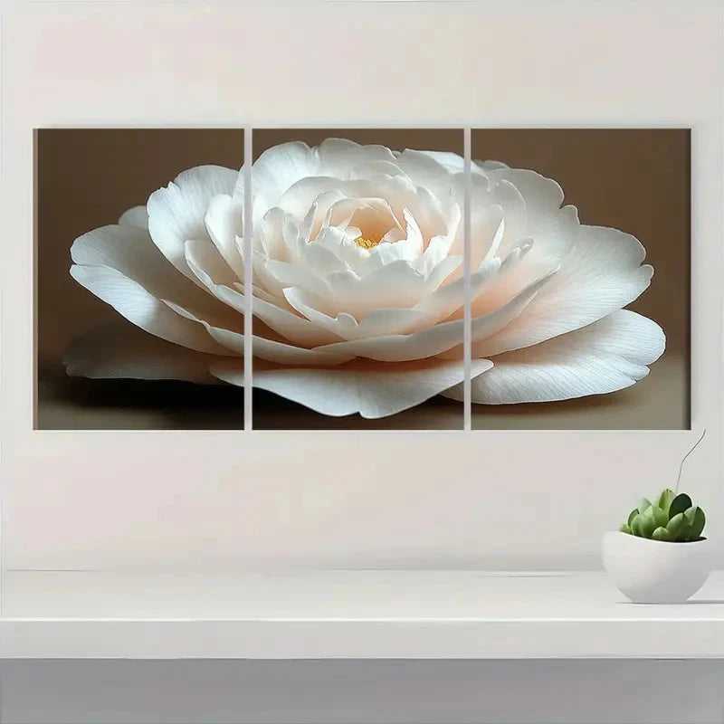 3pcs White Camellia Flower Elegant Floral CF Wall Art Set Canvas Framed 50x70cm - High Quality Print 100% Australian Made Wall Canvas Ready to Hang