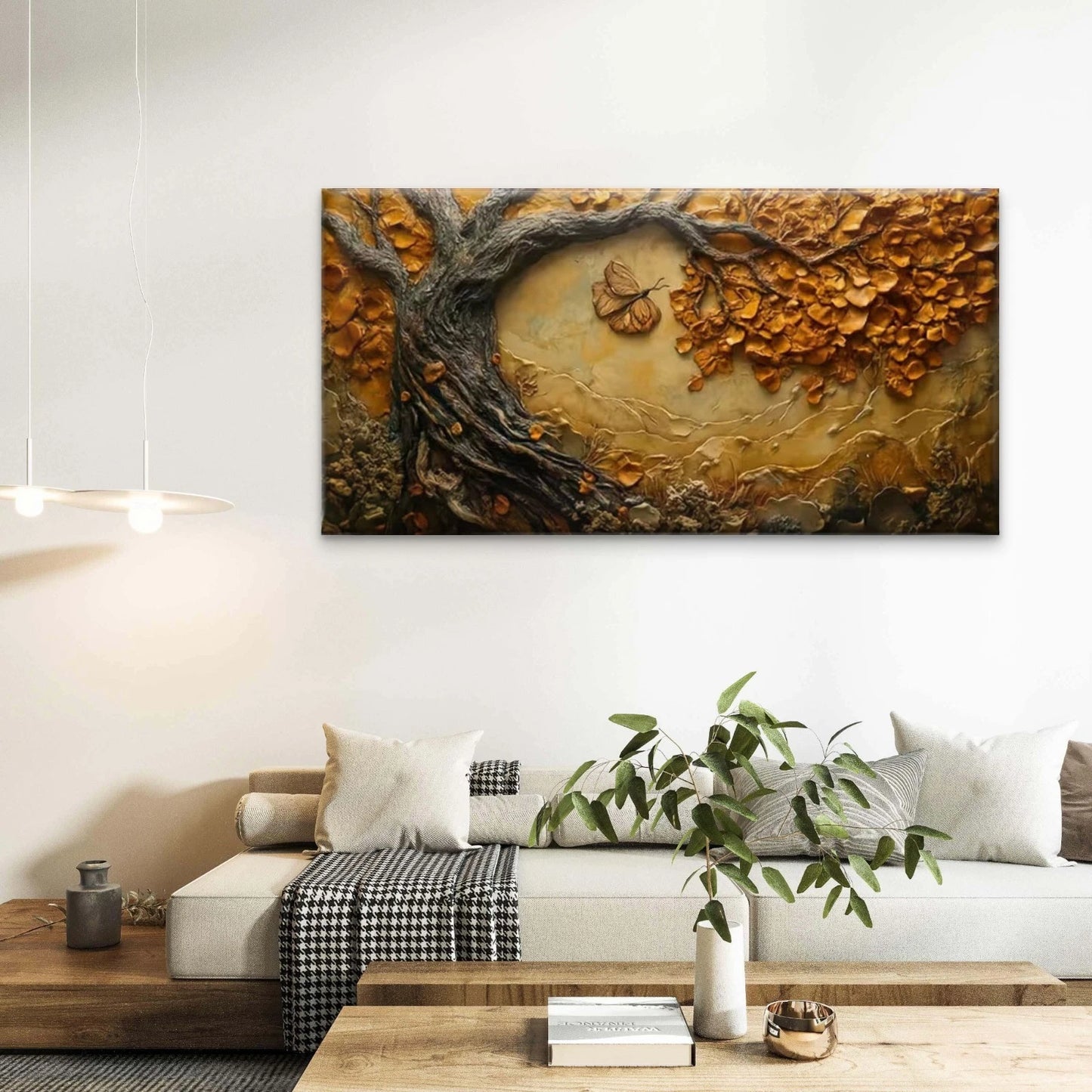 Tree and Butterfly Wall Art Canvas Office Home Room Framed 120x60cm