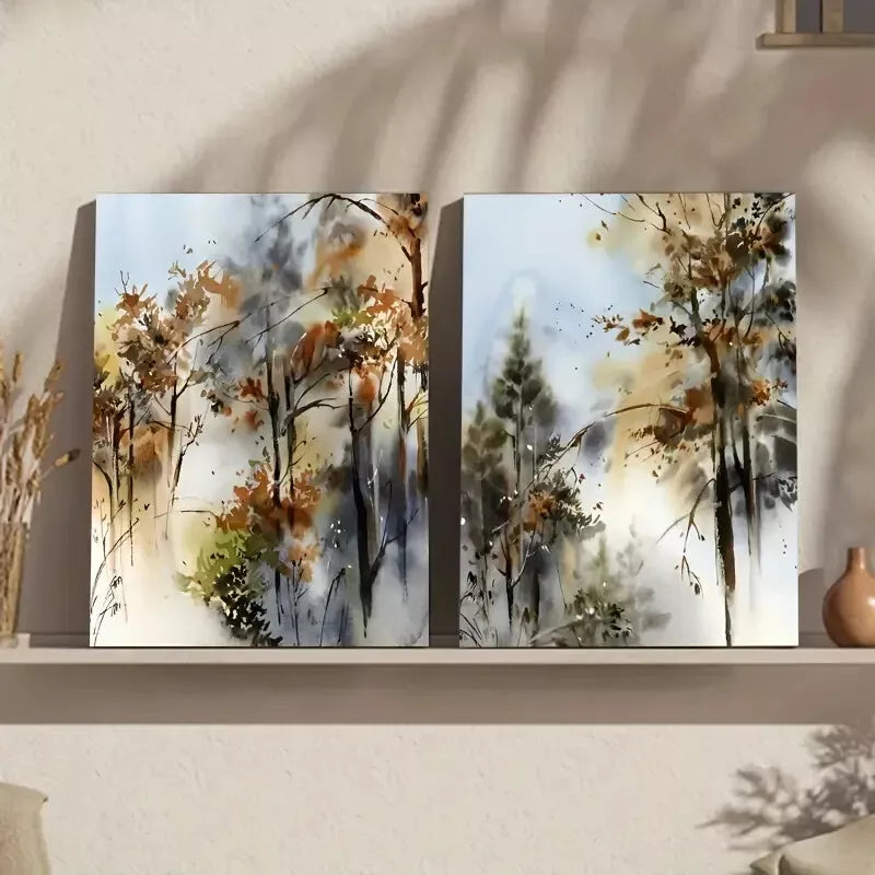 2pcs Forest Nature Abstract Landscape Tree Woodland Framed 50x75cm - High Quality Print 100% Australian Made Wall Canvas Ready to Hang - Bella Home Decor
