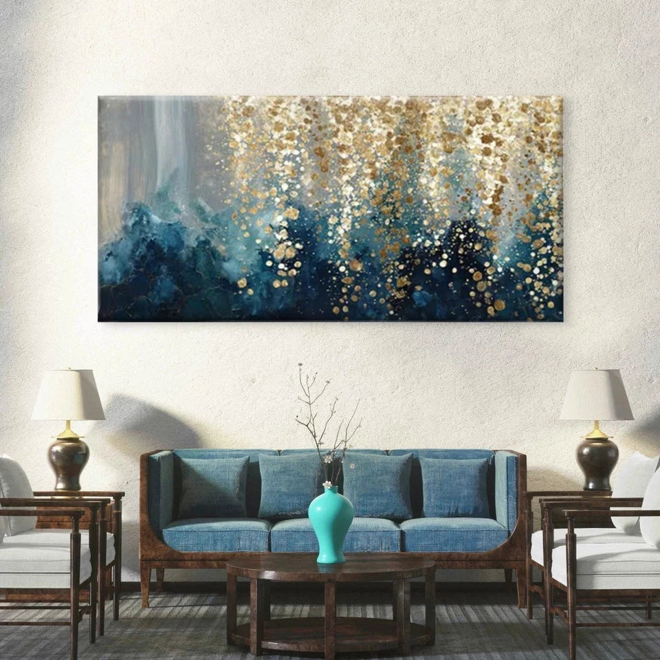 Blue Tones Abstract Wall Art Canvas Office Home Room Framed 120x60cm