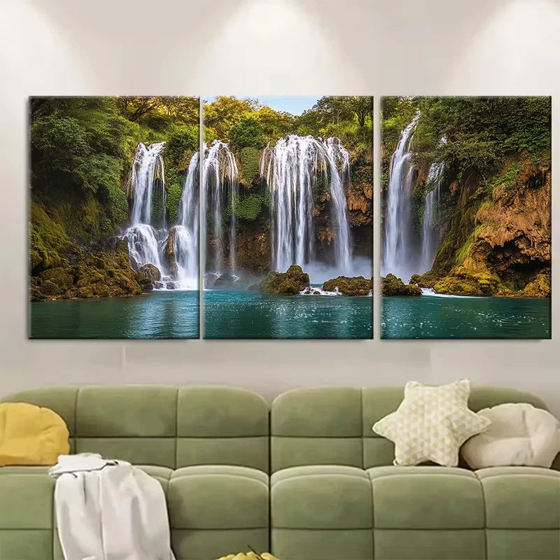 3pcs Nauyaca Waterfall Featuring Lush Greenery Metal Print Ready to Hang Art