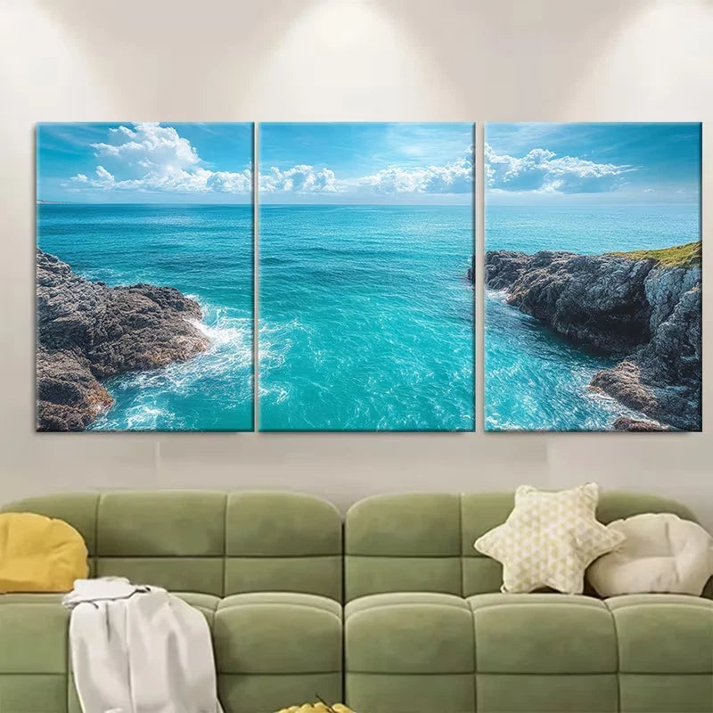 3pcs Ocean Seascape North Cornwall Coastal Metal Print Ready to Hang Art