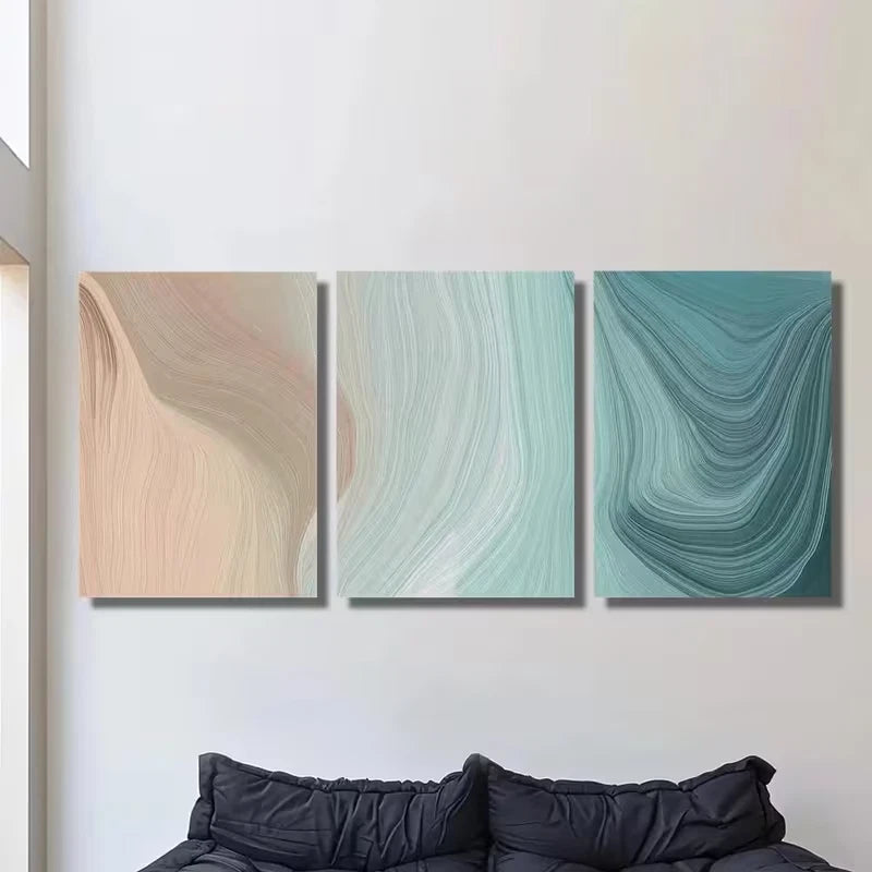 3pcs , Abstract Brown Turquoise Art Metal Print Ready to Hang Art