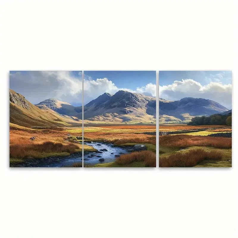 3pcs Scafell Pike Corridor Route Scenic Design Wall Art Set Canvas Framed 50x70cm - High Quality Print 100% Australian Made Wall Canvas Ready to Hang