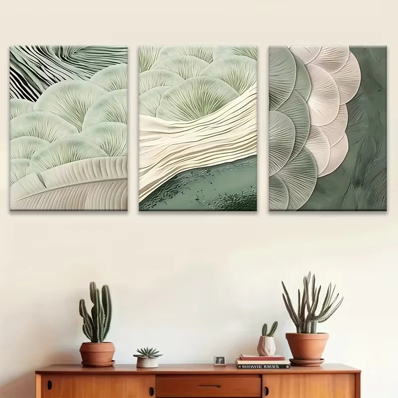 3pcs Featuring Abstract Green Designs Metal Print Ready to Hang Art