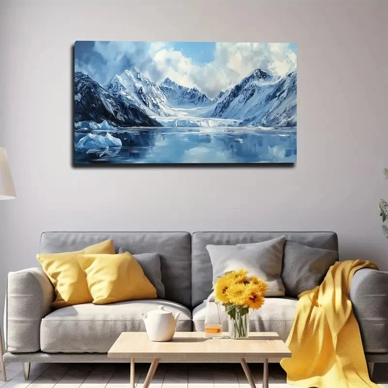 Snow Mountain Lake Wall Art Canvas Office Home Room Framed 120x60cm
