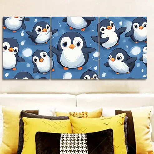 3pcs Cute Penguin Design Wall Art Set Canvas Unframed - High Quality Print 100% Australian Made Wall Canvas - Bella Home Decor