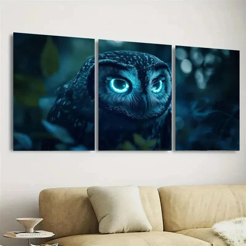 3pcs Enchanted Owl Wall Art Set Canvas Framed 60x90cm - High Quality Print 100% Australian Made Wall Canvas Ready to Hang