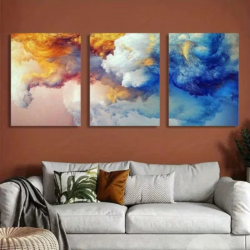 3pcs Colorful Smoke Abstract Art Metal Print Ready to Hang Art