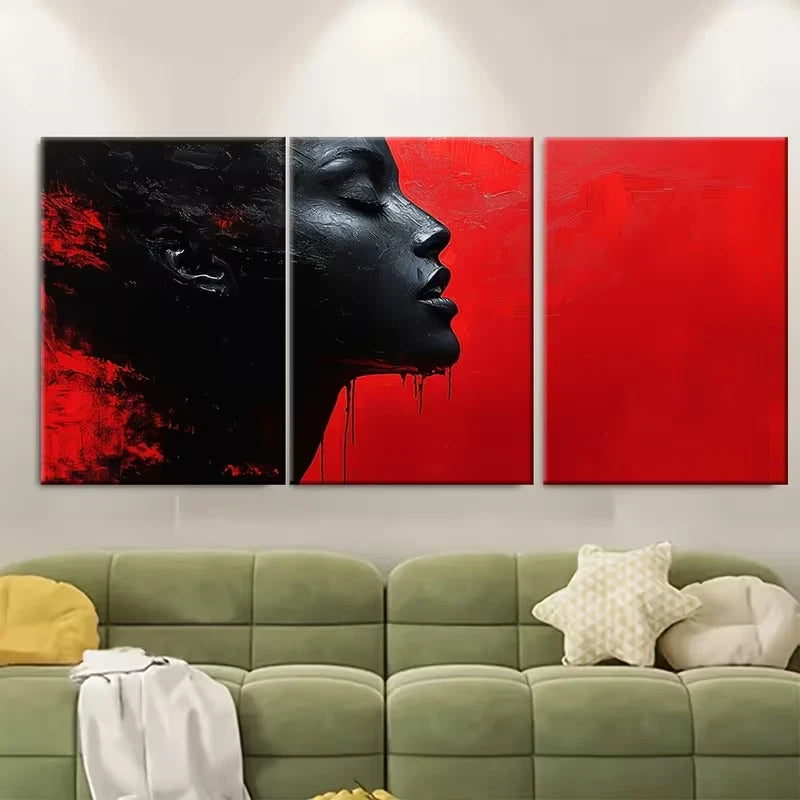 3pcs Abstract Jazz Inspired Dramatic Black and Red Metal Print Ready to Hang Art