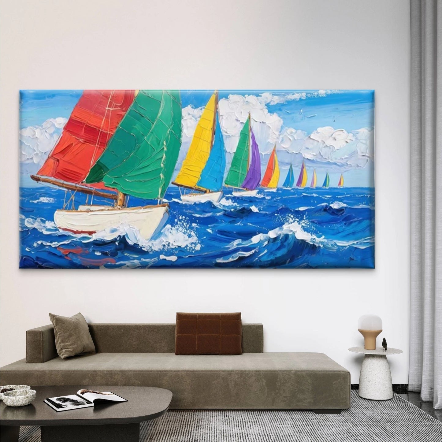 Nautical Sailboats Ocean Waves Wall Art Canvas Office Home Room Framed 120x60cm