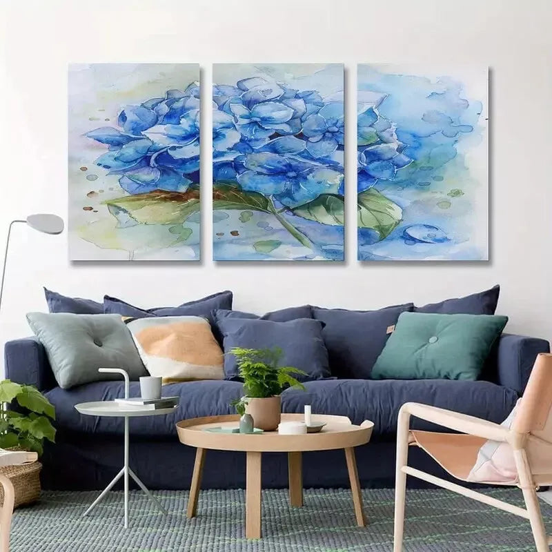 3pcBlue Hydrangea Floral Wall Art Set Canvas Framed 50x70cm - High Quality Print 100% Australian Made Wall Canvas Ready to Hang - Bella Home Decor