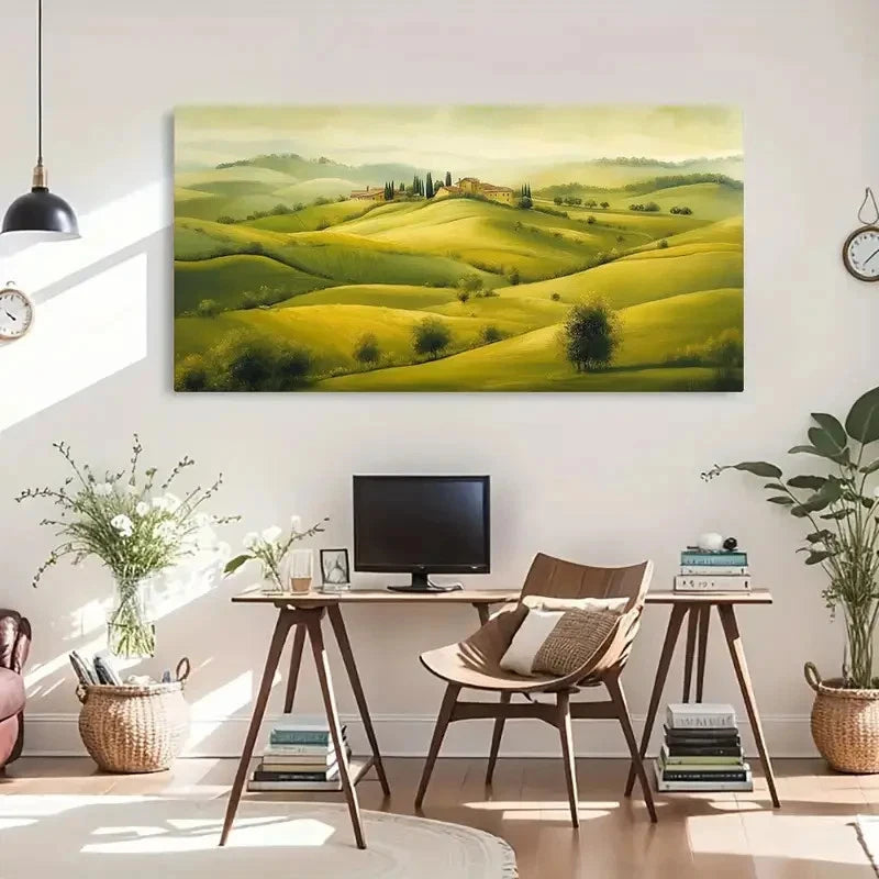 Vibrant Green Landscape Wall Art Canvas Office Home Room Framed 120x60cm