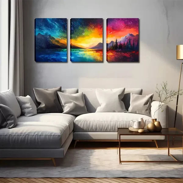 3pcs Colorful Sky And Mountain Wall Art Set Canvas Framed 60x90cm - High Quality Print 100% Australian Made Wall Canvas Ready to Hang - Bella Home Decor