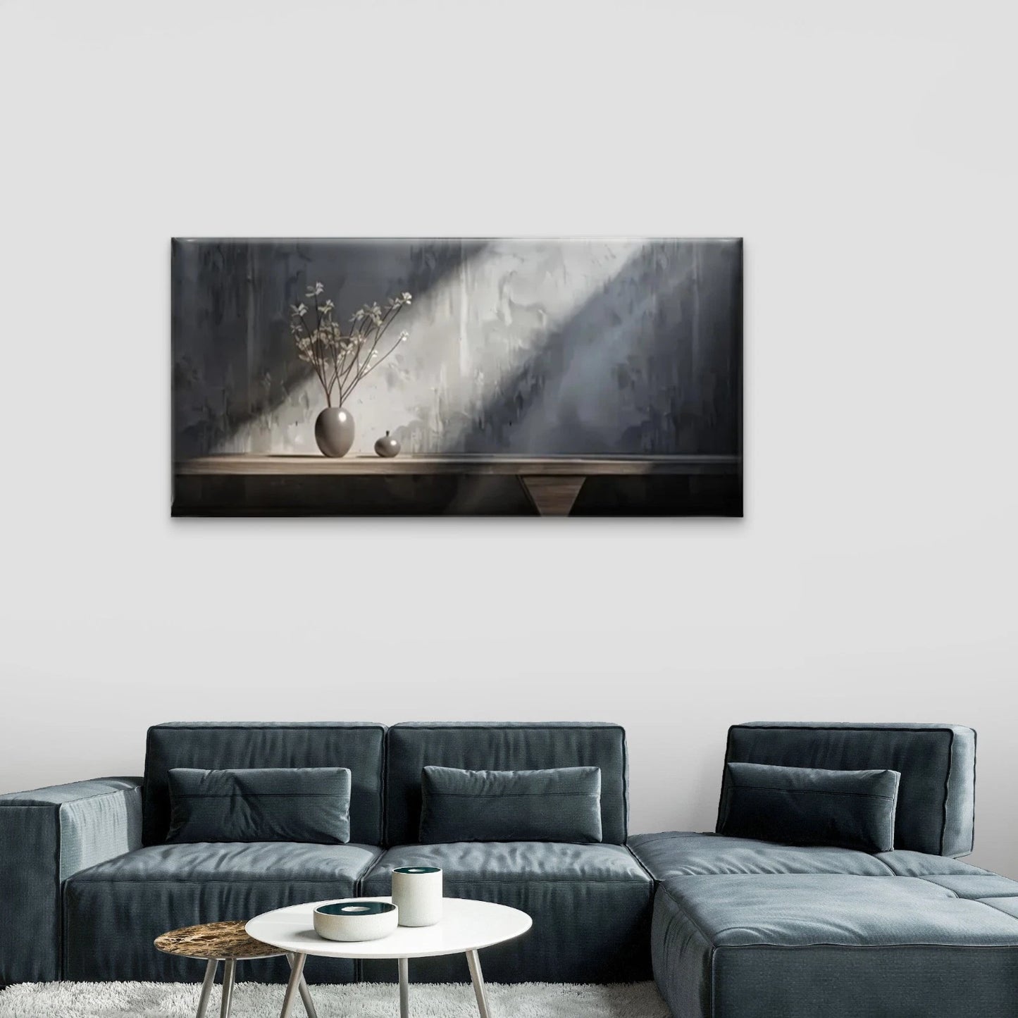 Vase Wooden Table White Grey Wall Art Canvas Office Home Room Framed 120x60cm
