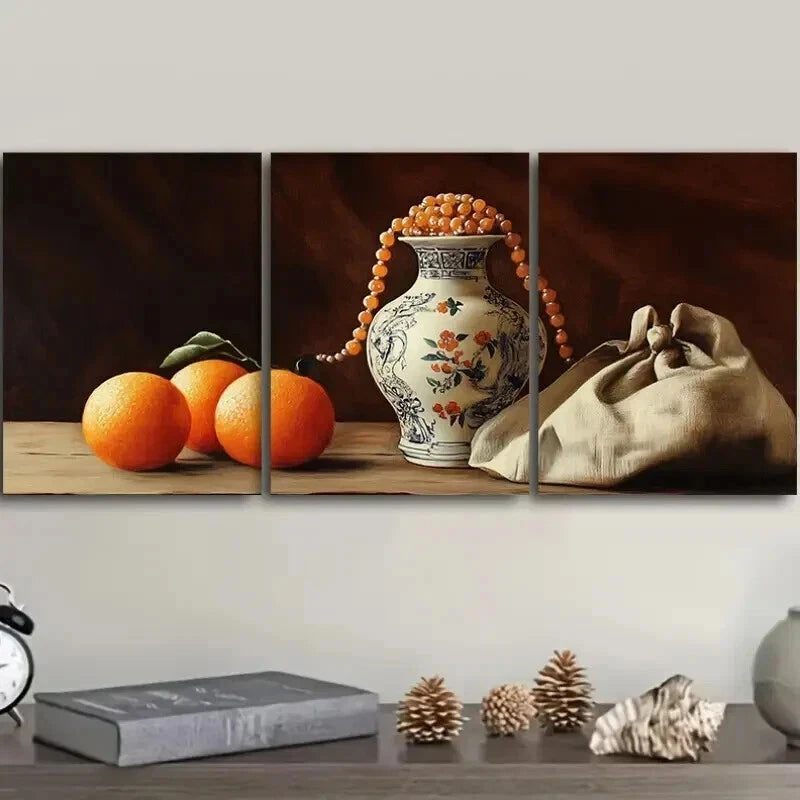 3pcs Still life painting of an old vase Wall Art Set Canvas Framed 50x70cm - High Quality Print 100% Australian Made Wall Canvas Ready to Hang