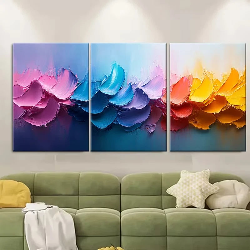 3pcs Pastel Paint Splash Abstract Metal Print Ready to Hang Art