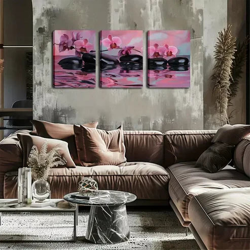 3pcs Water, Pebbles, Orchids Wall Art Canvas Unframed - High Quality Print 100% Australian Made Wall Canvas