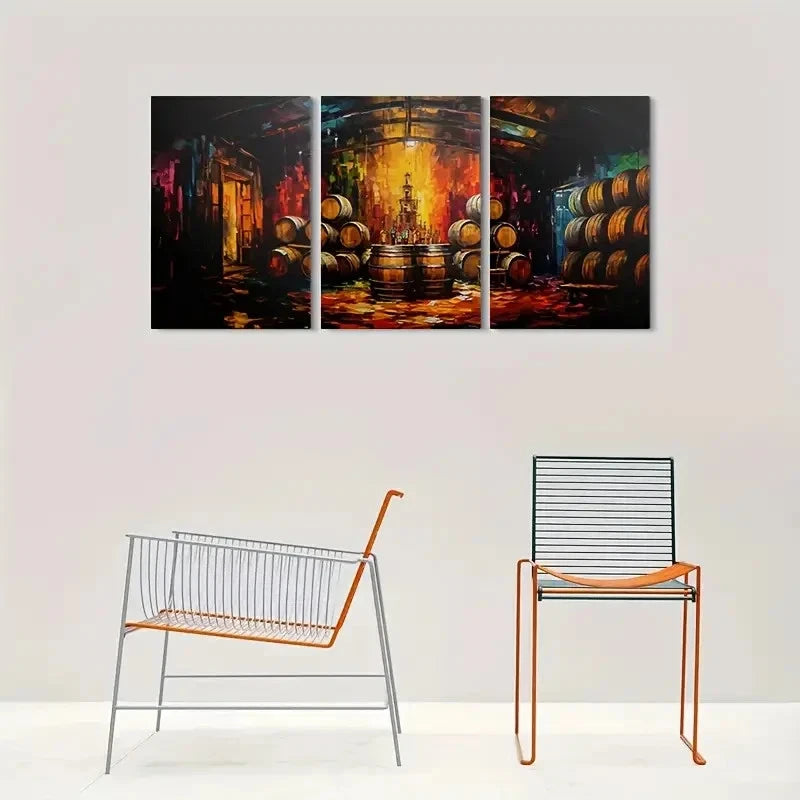 3pcs Rustic Barrels Colourful Wall Art Set Canvas Framed 60x90cm - High Quality Print 100% Australian Made Wall Canvas Ready to Hang