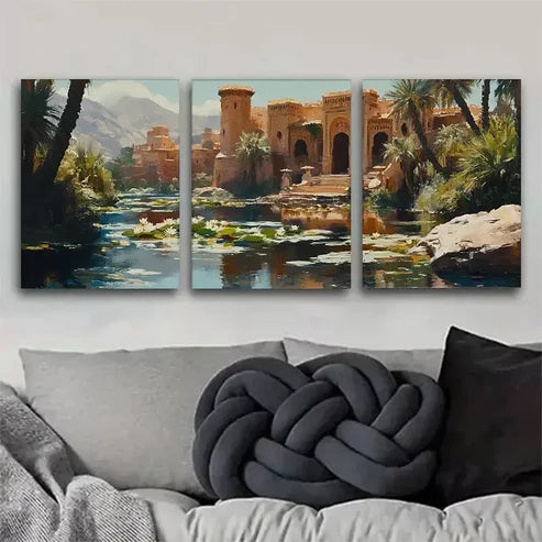 3 PCS Beautiful Oriental Oasis Landscape Wall Art Set Canvas Unframed - High Quality Print 100% Australian Made Wall Canvas - Bella Home Decor