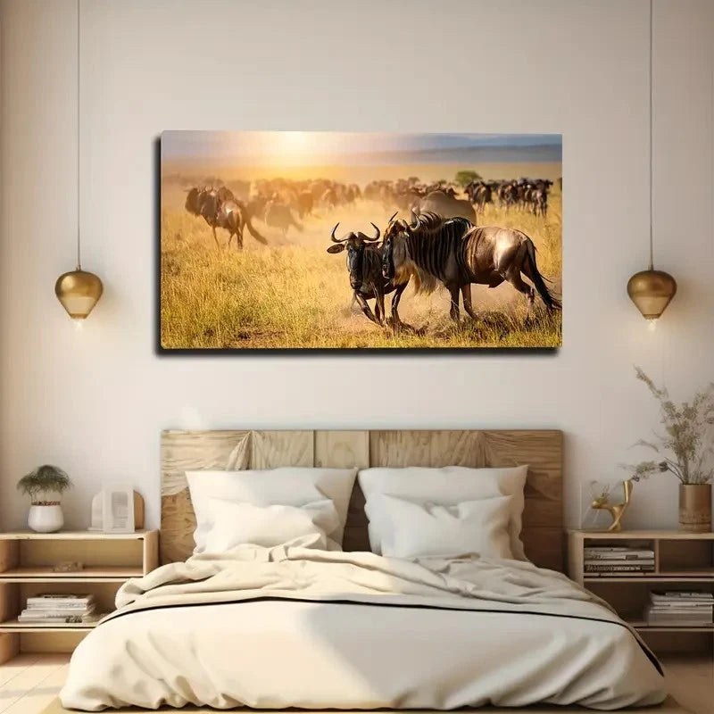 Animal Migration The Grassland Wall Art Canvas Office Home Room Framed 120x60cm