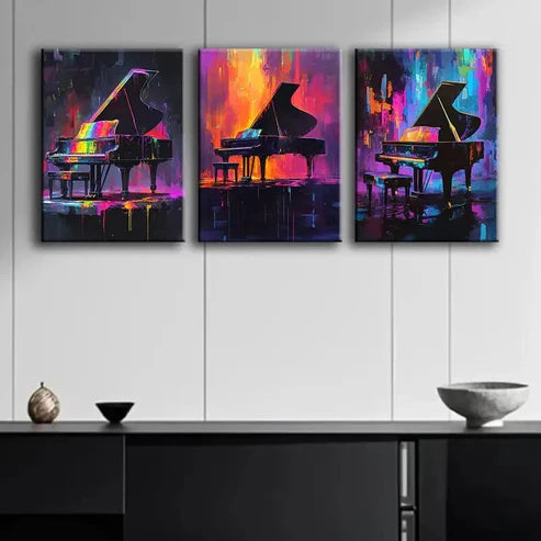3pcs Graffiti Tripod Piano Design Colorf Perfect Wall Art Set Canvas Unframed - High Quality Print 100% Australian Made Wall Canvas