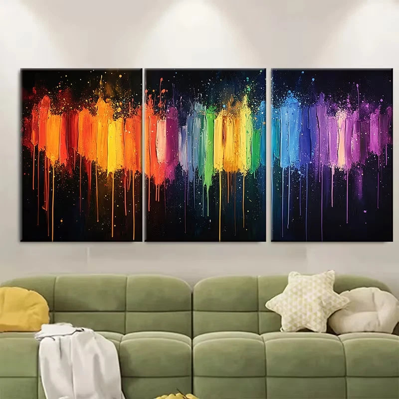 3pcs Vibrant Rainbow Paint Splatter Metal Print Ready to Hang Art