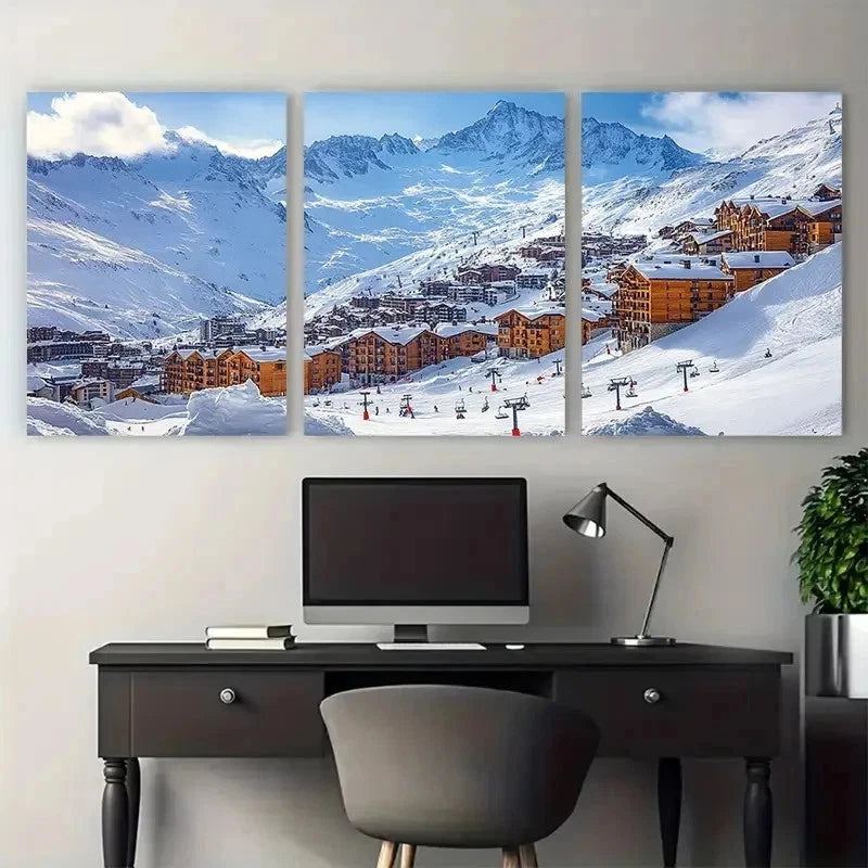 3pcs The Ski Resort Artwork,Val Disere Perfect Wall Art Set Canvas Framed 50x70cm - High Quality Print 100% Australian Made Wall Canvas Ready to Hang
