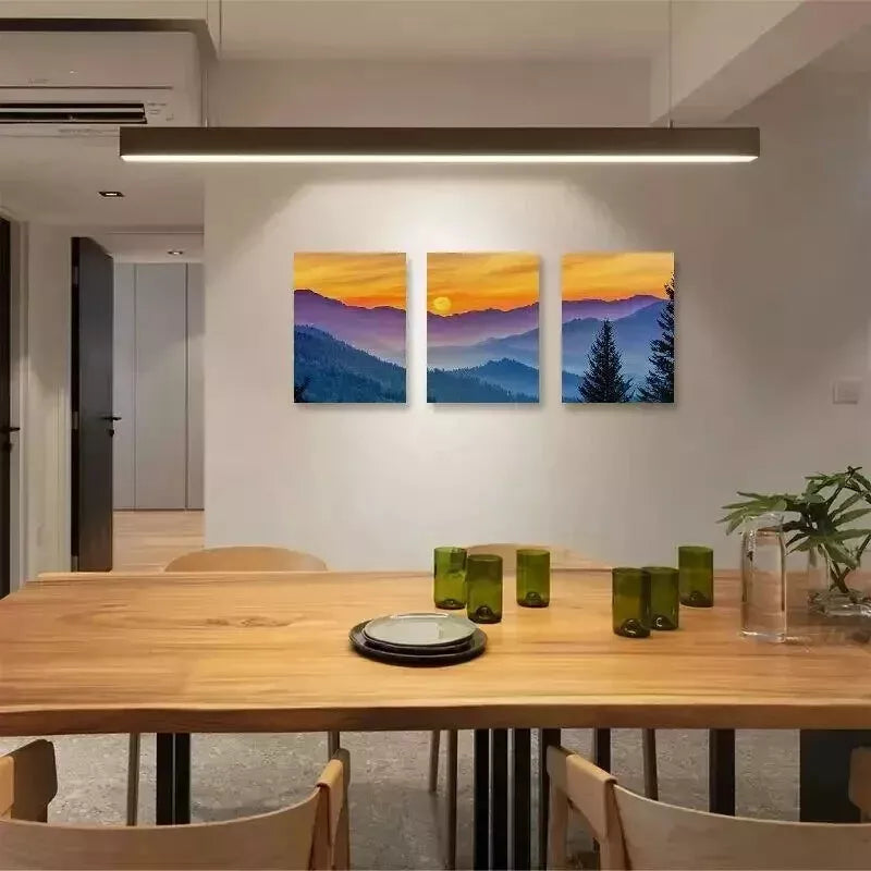 3pcs Sunset Mountains Trees Wall Art Set Canvas Framed 50x70cm - High Quality Print 100% Australian Made Wall Canvas Ready to Hang