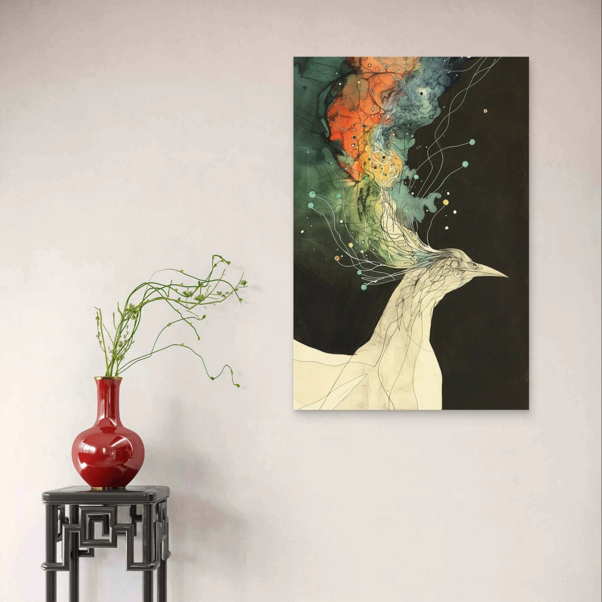 Mystical Peacock with Abstract Fluid Paint 40x60cm Metal Print Ready to Hang